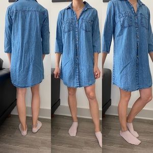 Denim Quarter-Sleeve Midi Dress